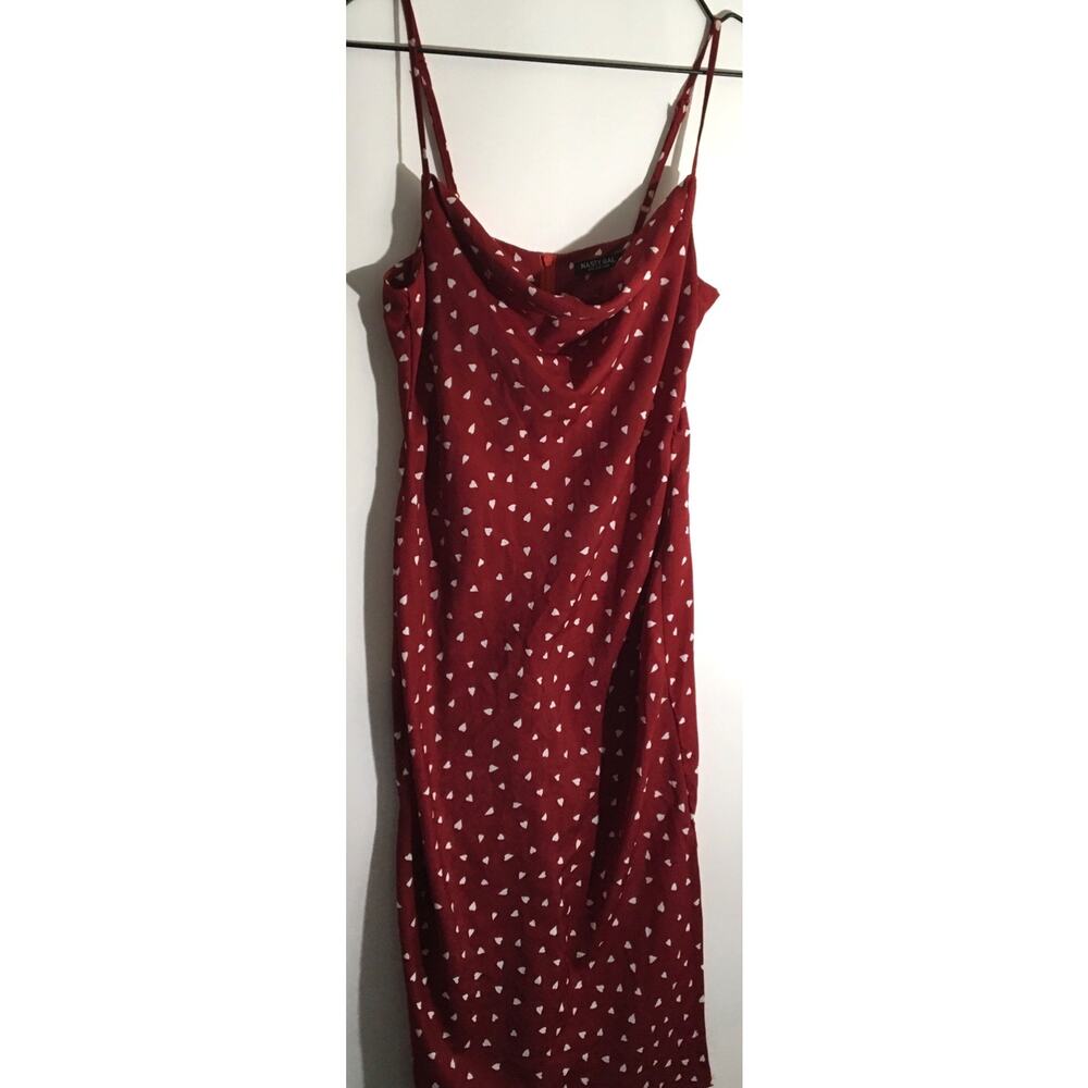 Nasty Gal Slip Dress Women's Sz 6 Red & White Hearts Strappy Draped Neck Light
